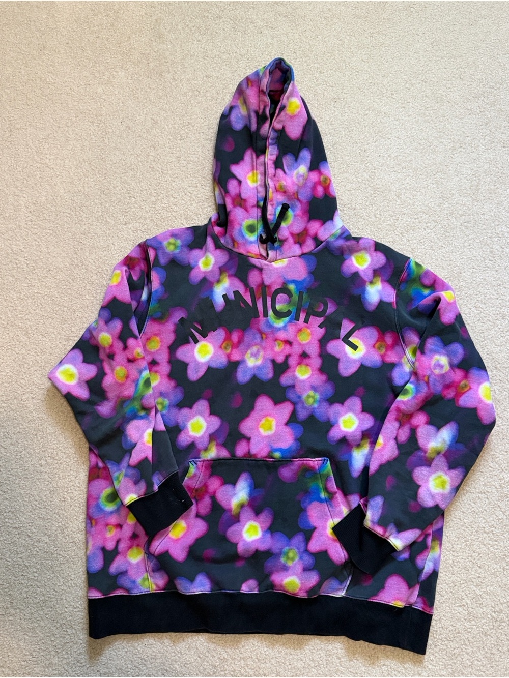 MUNICIPAL Colorful Floral Hoodie - Purple Pink Flower Print fair condition